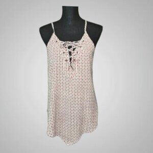 MNK Geometric Print Spaghetti Strap Tie Front Top (L)